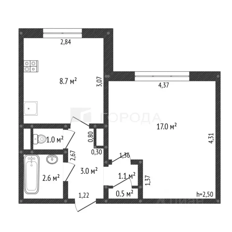 1-к кв. Алтайский край, Барнаул ул. Антона Петрова, 223 (34.0 м) - Фото 2