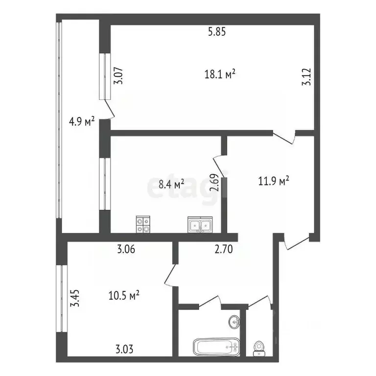 2-к кв. Санкт-Петербург пер. Клочков, 10 (52.5 м) - Фото 1