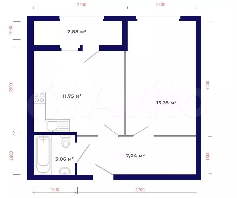 1-к. квартира, 38,1 м, 7/9 эт. - Фото 1
