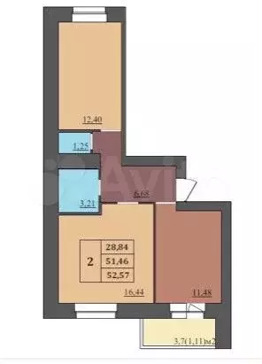 2-к. квартира, 52,6 м, 4/9 эт. - Фото 0
