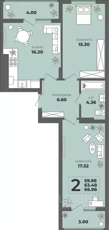 2-к кв. Калининградская область, Калининград ул. Генерала Толстикова, ... - Фото 1
