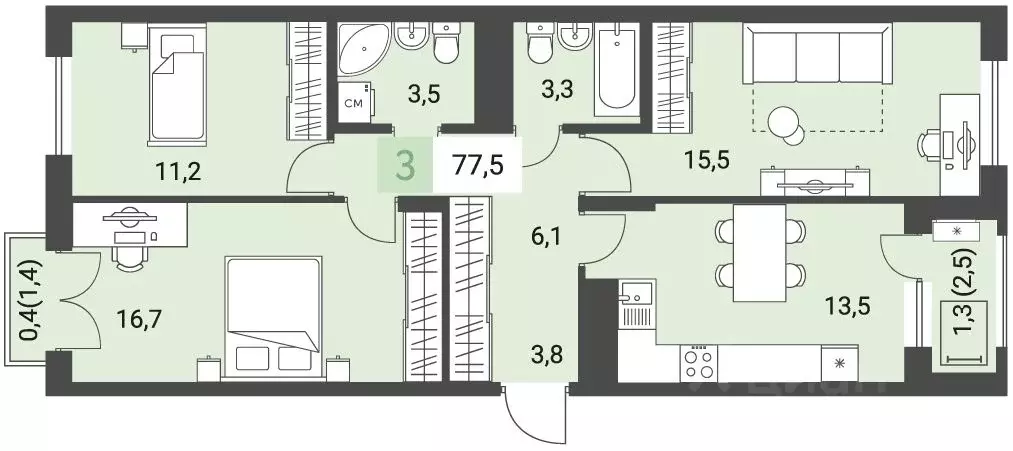 3-к кв. Удмуртия, Ижевск ул. Имени В.С. Тарасова, 4 (77.5 м) - Фото 0