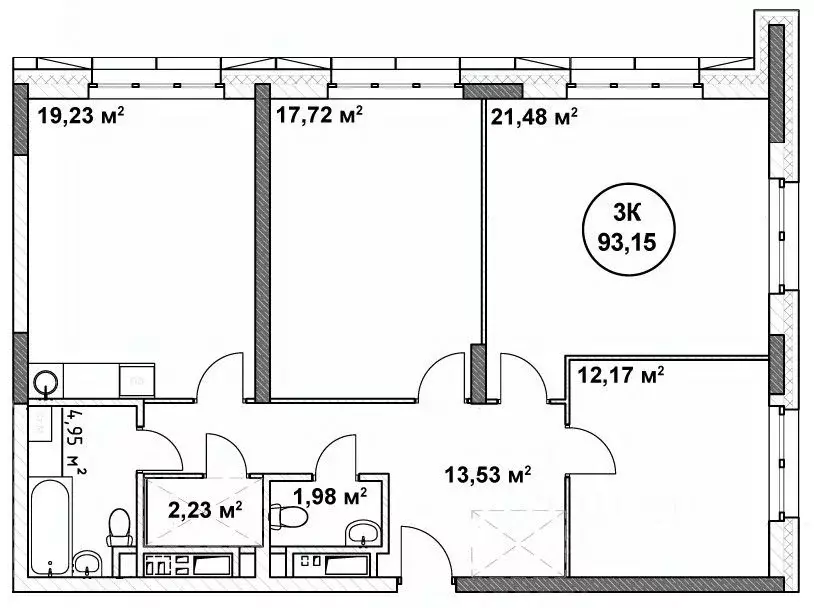 3-к кв. Нижегородская область, Нижний Новгород ул. Родионова (93.15 м) - Фото 1