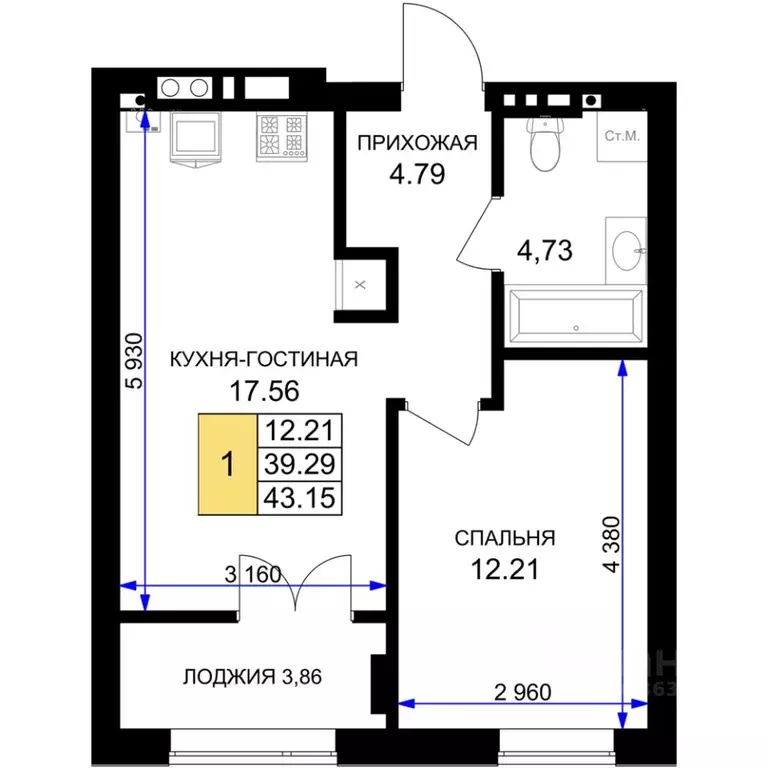 1-к кв. Калининградская область, Гурьевск Включи жилой комплекс (43.15 ... - Фото 0
