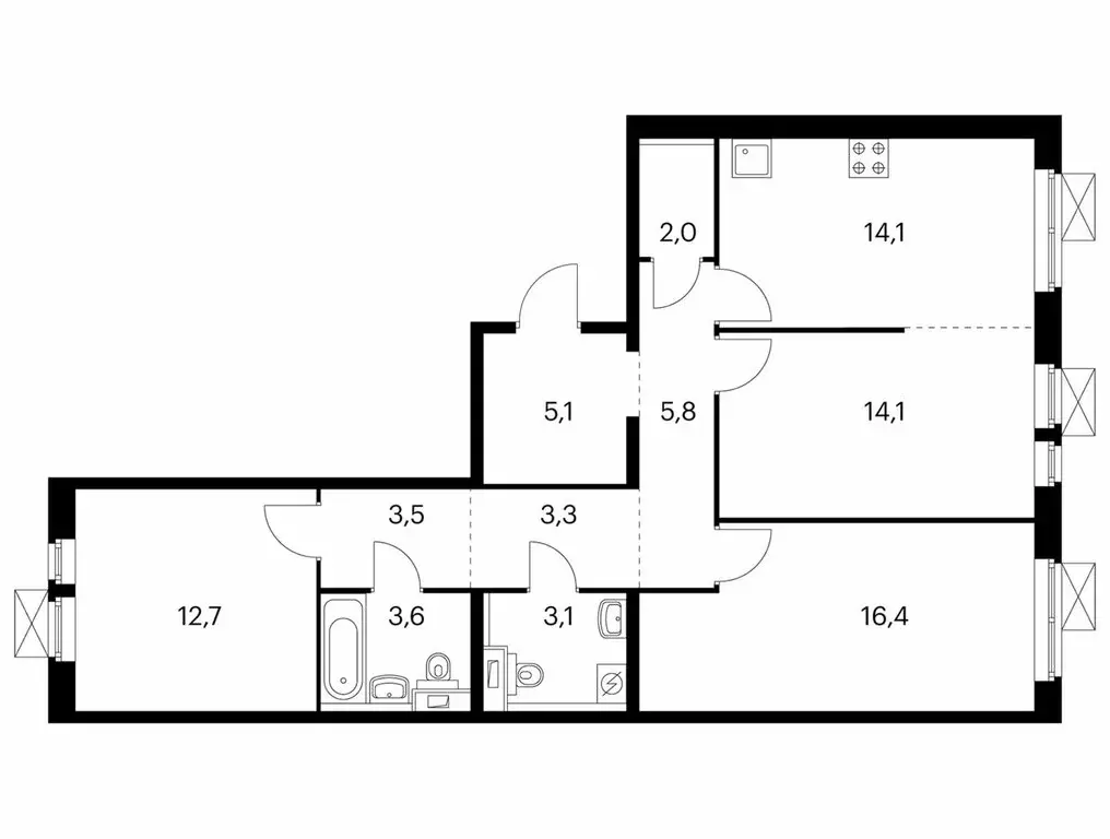 3-комнатная квартира: Котельники, микрорайон Парковый, 1к6 (83.2 м) - Фото 1