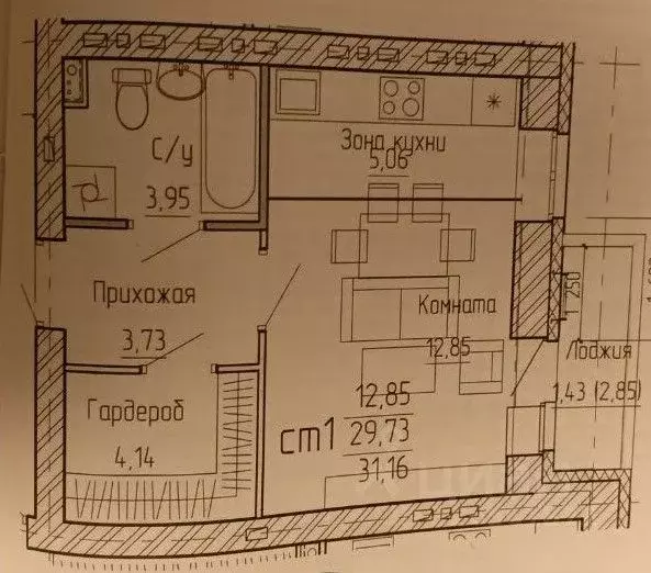 Студия Пермский край, Пермь Ласьвинская ул., 15 (29.8 м) - Фото 1