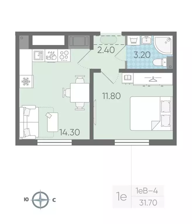 1-комнатная квартира: Ковалёво, улица Александра Разгонина, 2к1 (32.2 ... - Фото 2