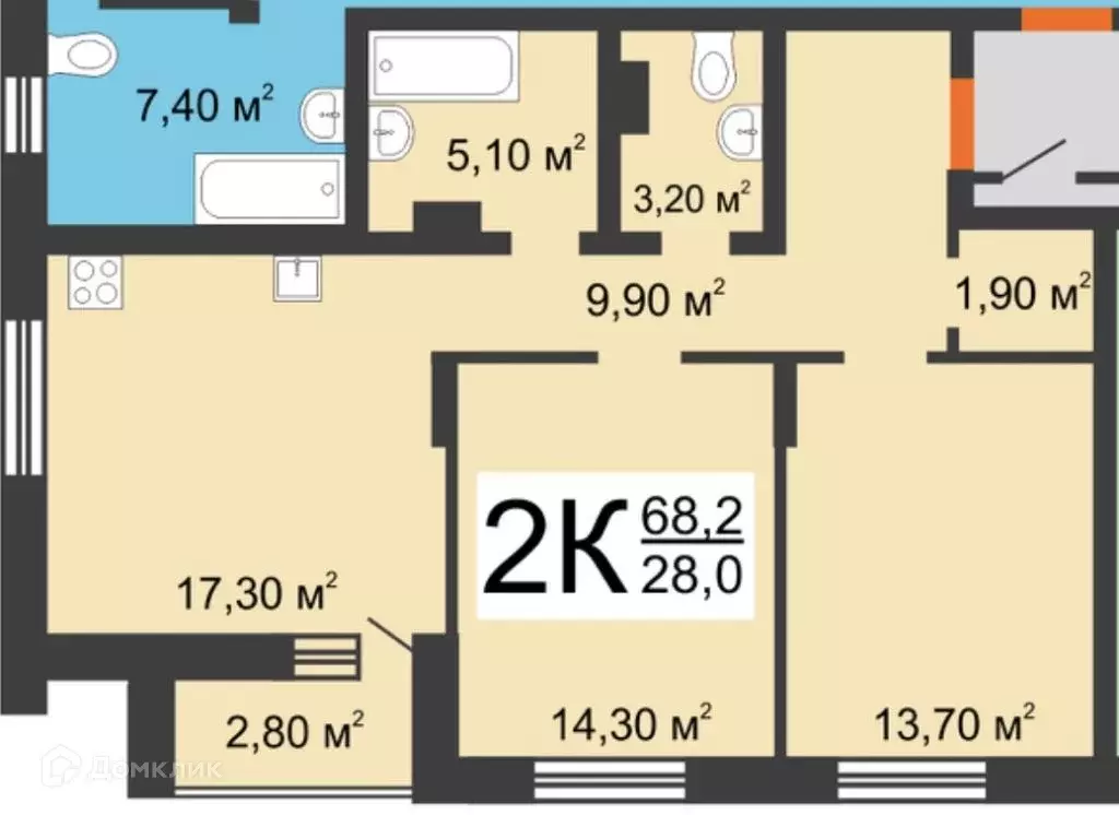 Продаётся 2-к квартира, 68.2 м - Фото 0
