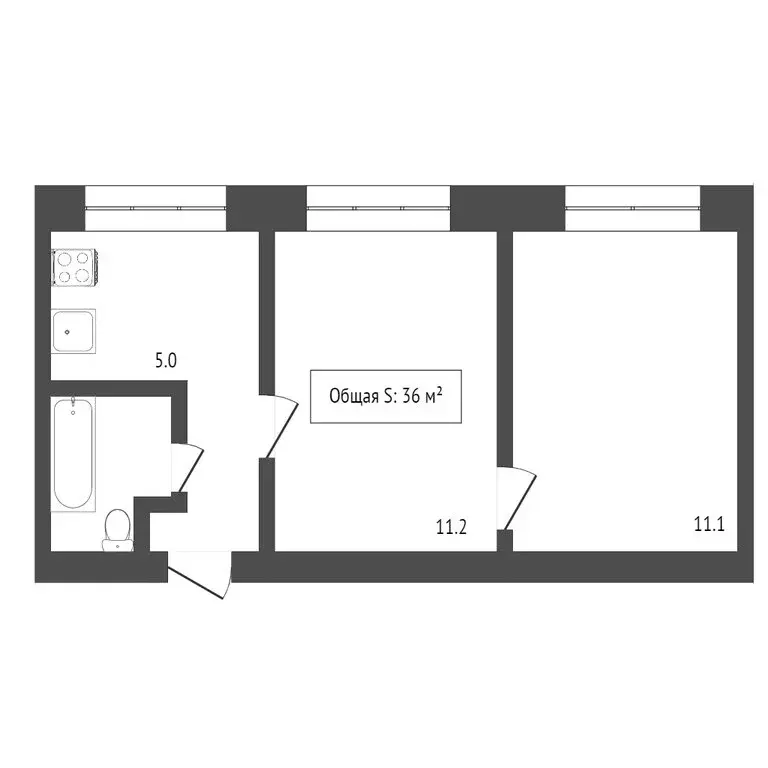 2-комнатная квартира: Томск, улица Александра Угрюмова, 2А (35 м) - Фото 1