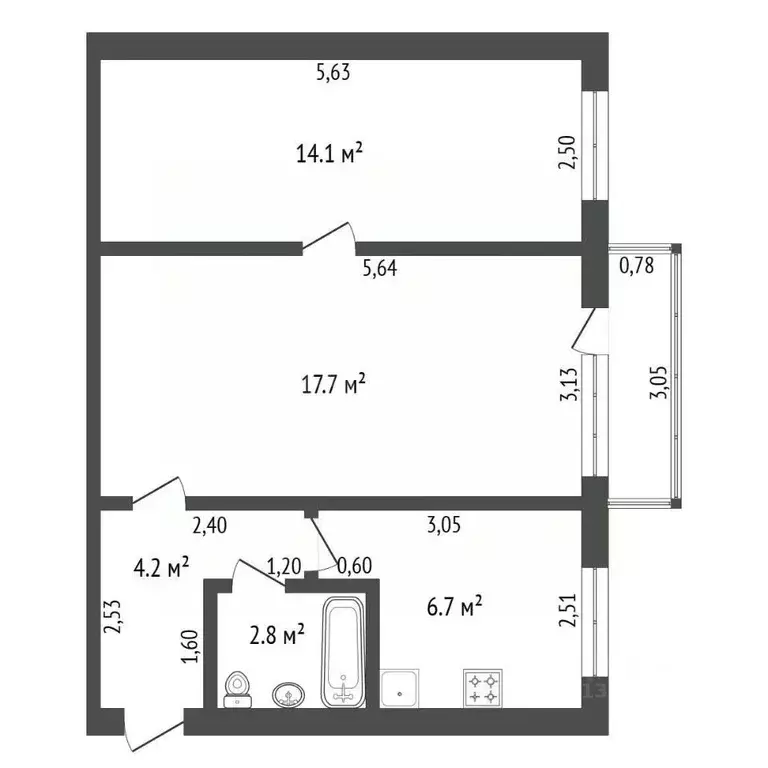 2-к кв. Амурская область, Благовещенск ул. 50 лет Октября, 202 (45.5 ... - Фото 2