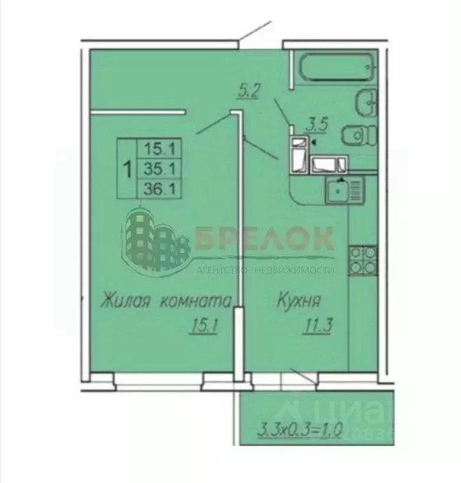 1-к кв. Ростовская область, Ростов-на-Дону ул. Нансена, 83 (38.0 м) - Фото 1