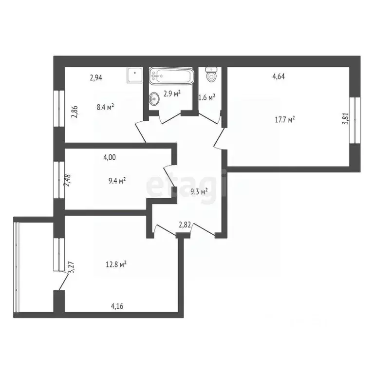 3-к кв. Кемеровская область, Юрга ул. Кирова, 9 (62.1 м) - Фото 1