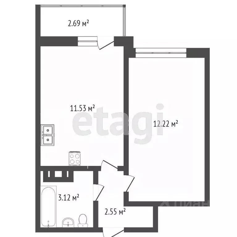 1-к кв. Ростовская область, Аксай ул. Вартанова, 31 (44.5 м) - Фото 1