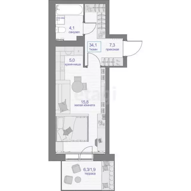 Продаётся квартира-студия, 34.1 м - Фото 0