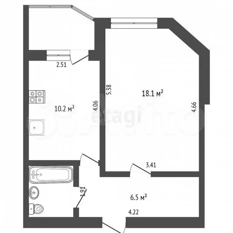 1-к. квартира, 37,5 м, 3/12 эт. - Фото 0