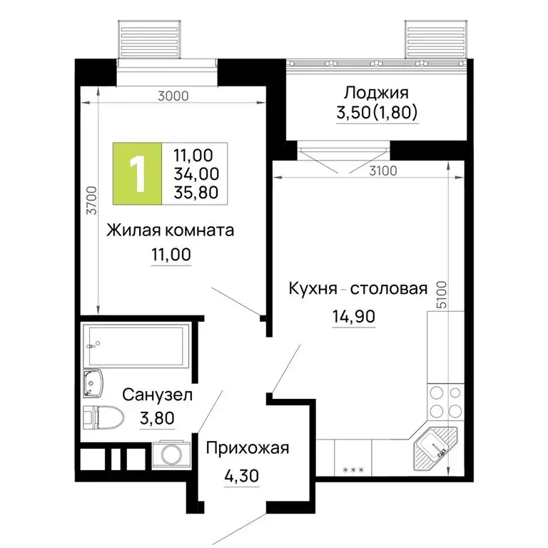 1-комнатная квартира: Тахтамукайский район, посёлок городского типа ... - Фото 1