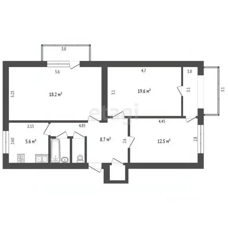 3-к кв. Крым, Симферополь просп. Кирова (63.5 м) - Фото 2