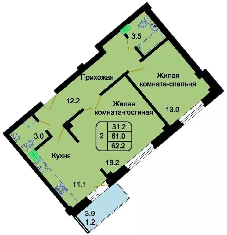 2-к кв. Псковская область, Псковский район, Писковичская волость, д. ... - Фото 1