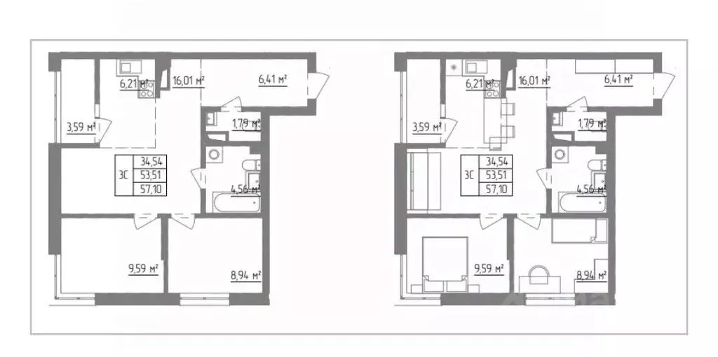 3-к кв. Оренбургская область, Оренбург просп. Гагарина, 40 (57.1 м) - Фото 2
