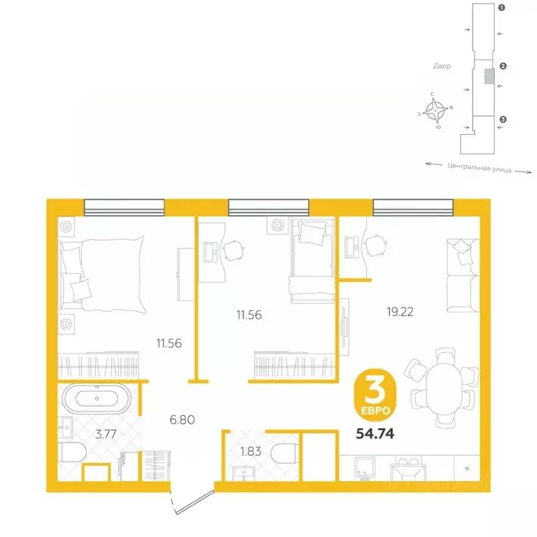 3-к кв. Тюменская область, Тюменский муниципальный округ, с. Горьковка ... - Фото 0