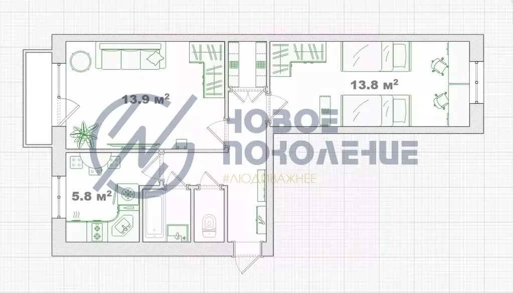 2-к кв. Омская область, Омск Семиреченская ул., 136 (45.3 м) - Фото 2