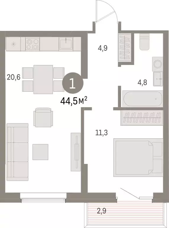 1-комнатная квартира: Курган, жилой район Центральный, ЖК Дом Кино ... - Фото 2