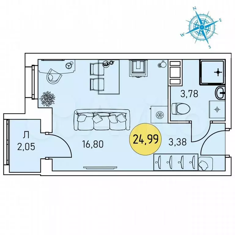 Квартира-студия, 25 м, 4/9 эт. - Фото 0