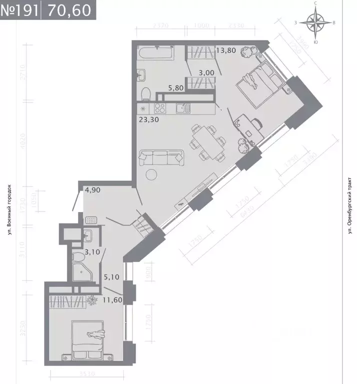 2-к кв. Татарстан, Казань ул. Шишкина (70.6 м) - Фото 1