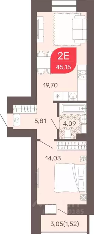 1-к кв. Забайкальский край, Чита Романовский мкр, 32 (45.3 м) - Фото 1