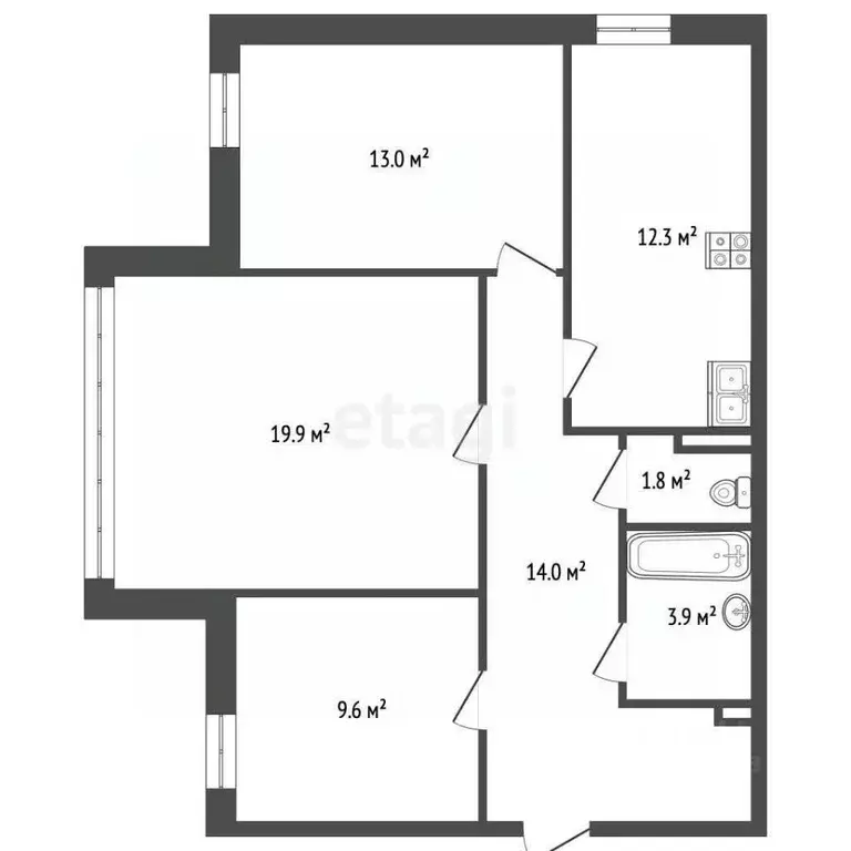3-к кв. Псковская область, Псков ул. Максима Горького, 4Б (75.0 м) - Фото 1