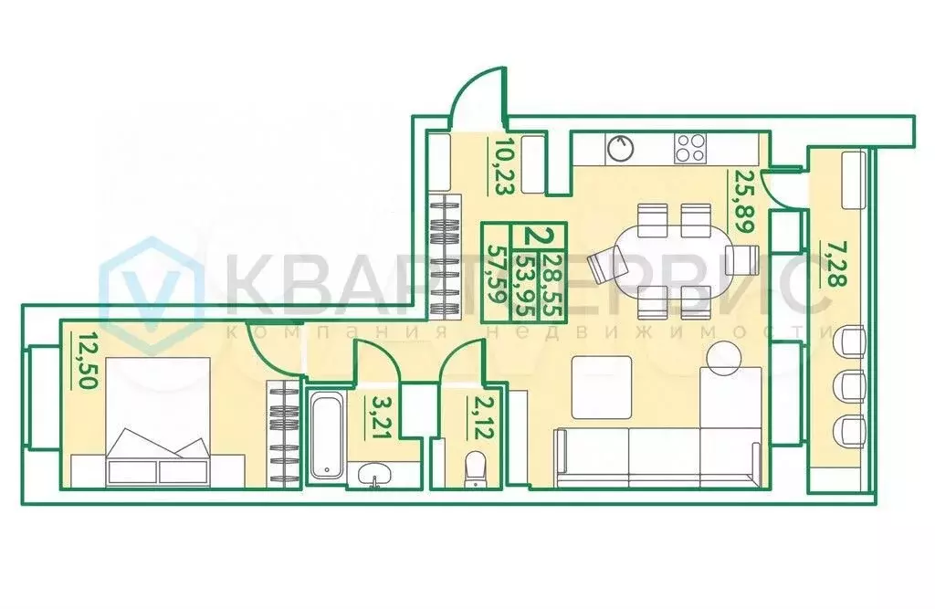 2-к. квартира, 53 м, 8/10 эт. - Фото 0