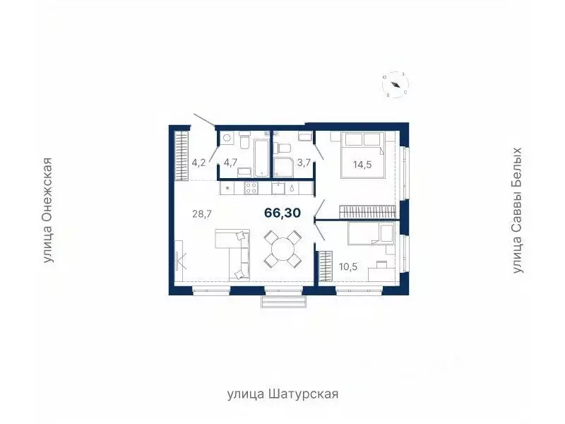 2-к кв. Свердловская область, Екатеринбург ул. Шатурская (66.3 м) - Фото 0