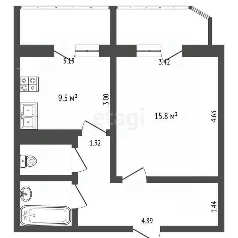 1-к кв. Московская область, Воскресенск Новлянский мкр, ул. Кагана, 19 ... - Фото 2