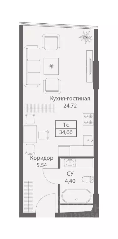 1-к кв. Москва ул. Академика Ильюшина, 21 (34.66 м) - Фото 0