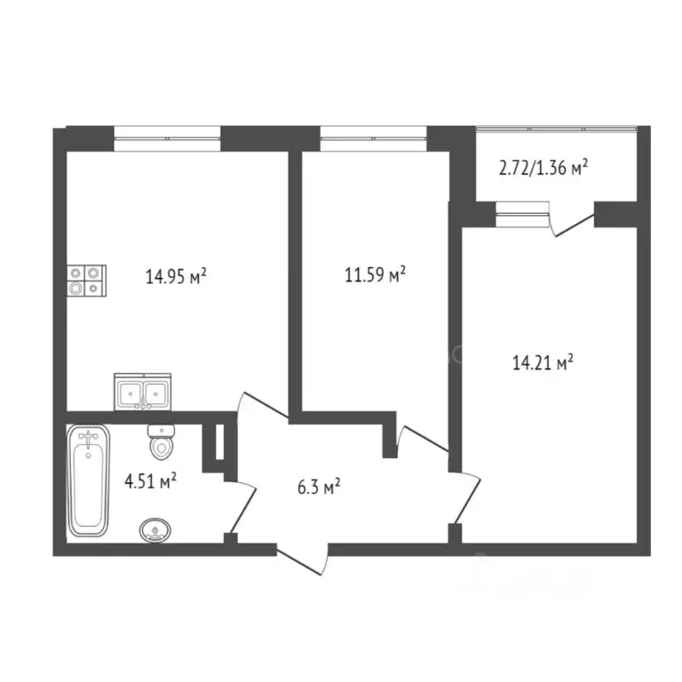 2-к кв. Тюменская область, Тюмень ул. Новоселов, 113 (52.0 м) - Фото 1