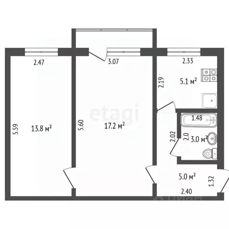 2-к кв. Кемеровская область, Березовский просп. Ленина, 15 (44.1 м) - Фото 2