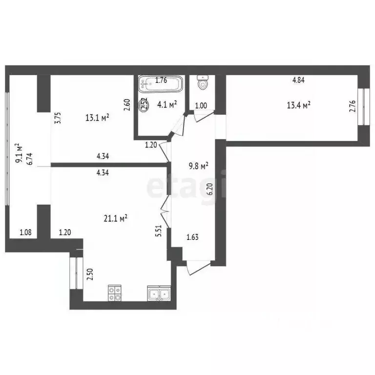 3-к кв. Кемеровская область, Кемерово ул. Веры Волошиной, 39 (72.2 м) - Фото 2