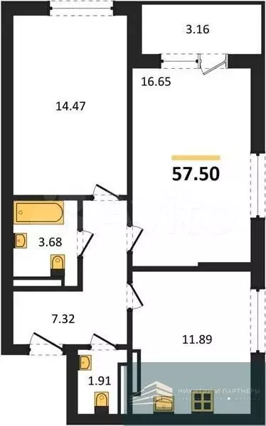 2-к. квартира, 57,5 м, 17/24 эт. - Фото 0