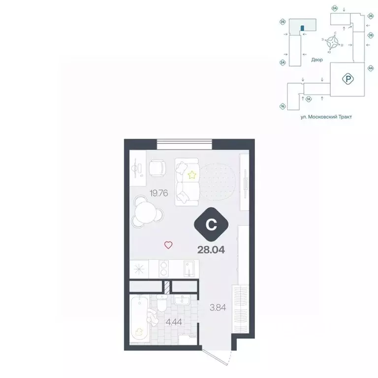 Студия Тюменская область, Тюмень Сибирский жилой комплекс (28.04 м) - Фото 1