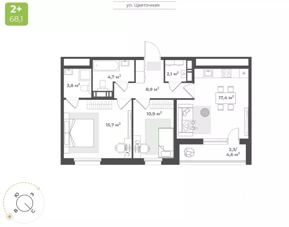 2-к кв. Тверская область, Тверь Соминка мкр,  (65.8 м) - Фото 1