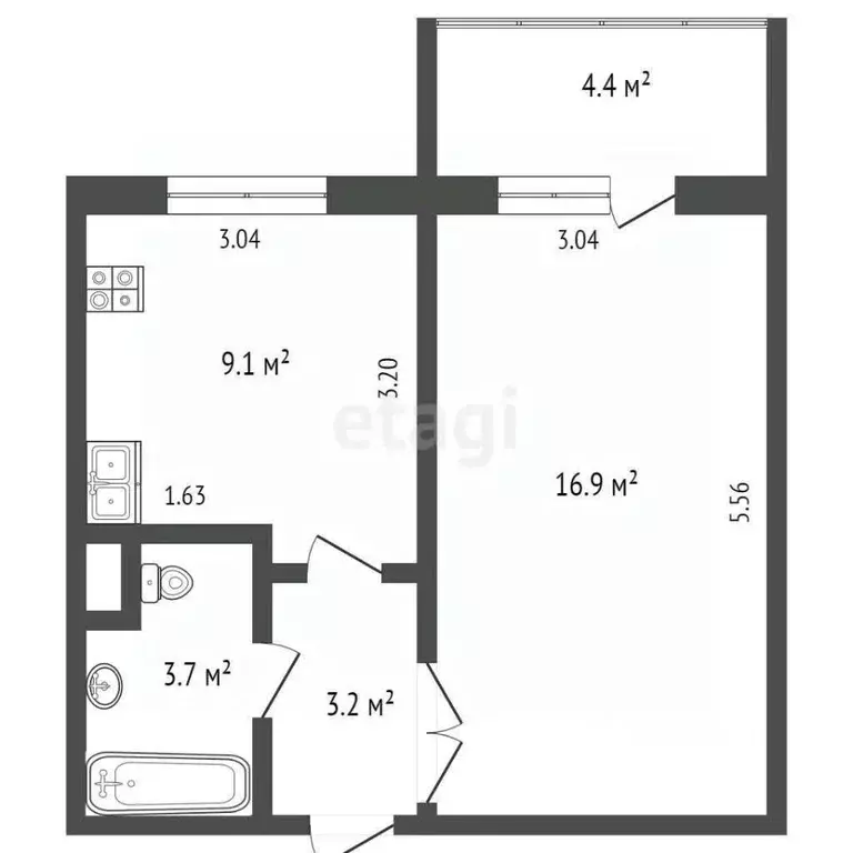 1-к кв. Тюменская область, Тюмень ул. Николая Ростовцева, 6 (41.0 м) - Фото 2