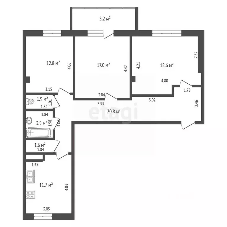 3-к кв. Калужская область, Калуга ул. Пухова, 56 (87.9 м) - Фото 2