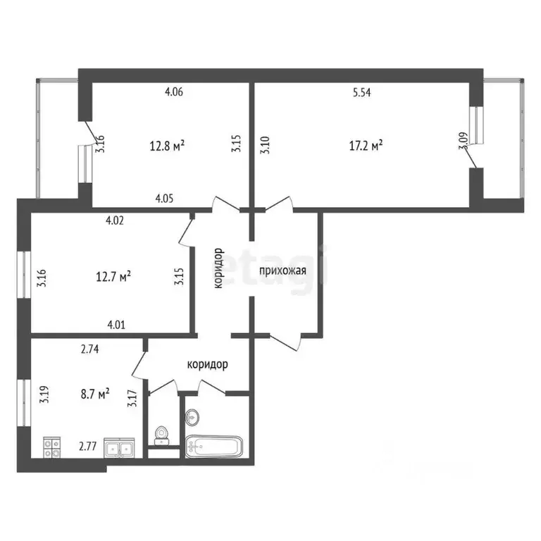 3-к кв. Белгородская область, Белгород ул. Есенина, 30 (68.8 м) - Фото 1