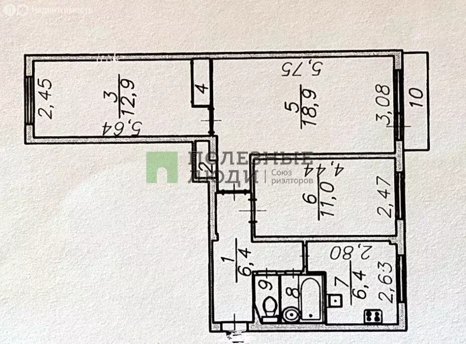 3-комнатная квартира: Астрахань, улица Маркина, 102 (61 м) - Фото 2