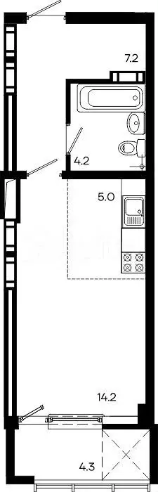 Квартира-студия, 34,9 м, 2/16 эт. - Фото 1