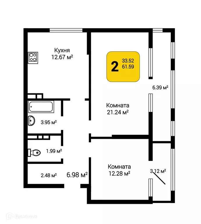 Продаётся 2-к квартира, 64.44 м - Фото 0