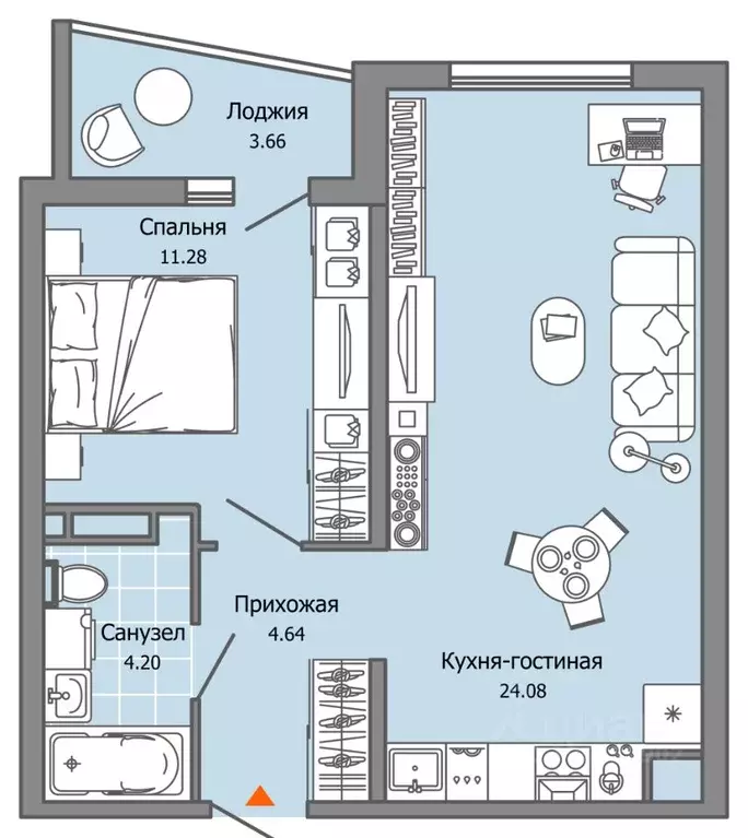 2-к кв. ульяновская область, ульяновск ул. юго-западная, 18 (46.0 м) - Фото 0