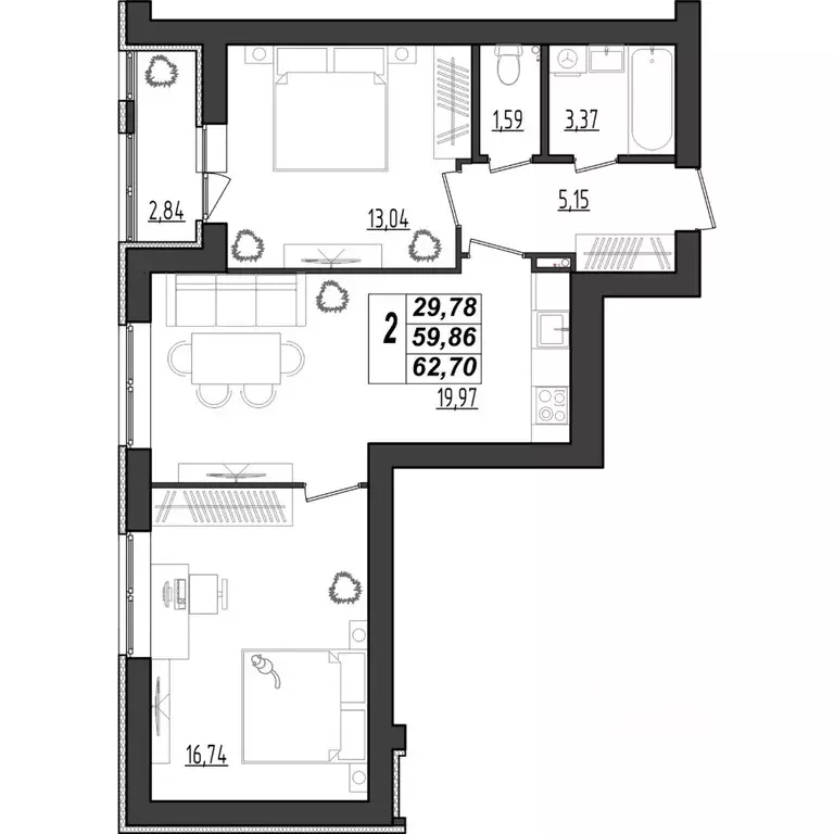 2-к кв. Мордовия, Саранск Химмаш жилрайон, 4-й мкр,  (62.7 м) - Фото 1