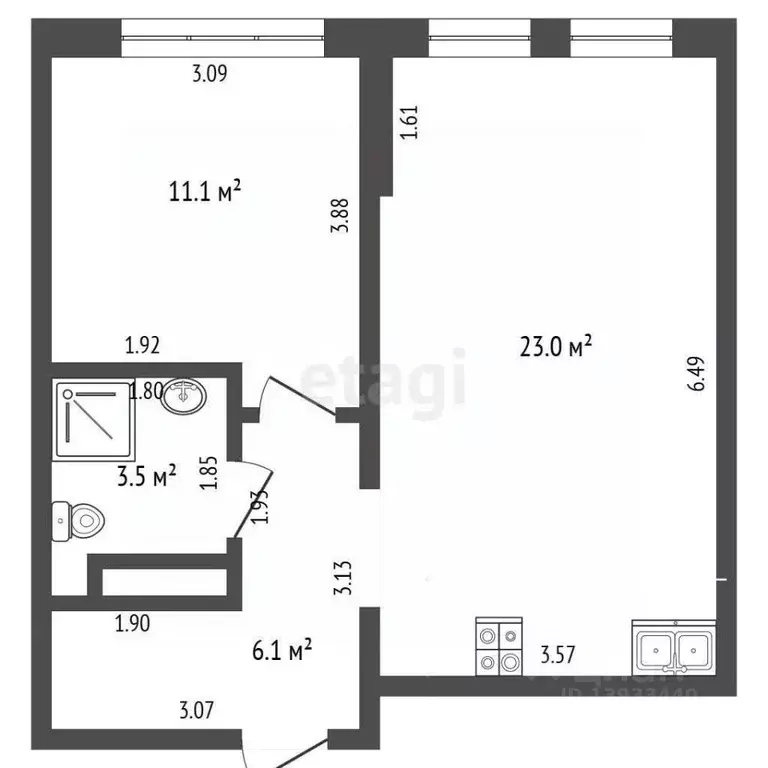 1-к кв. Тюменская область, Тюмень ул. Пожарных и Спасателей, 14 (43.7 ... - Фото 1