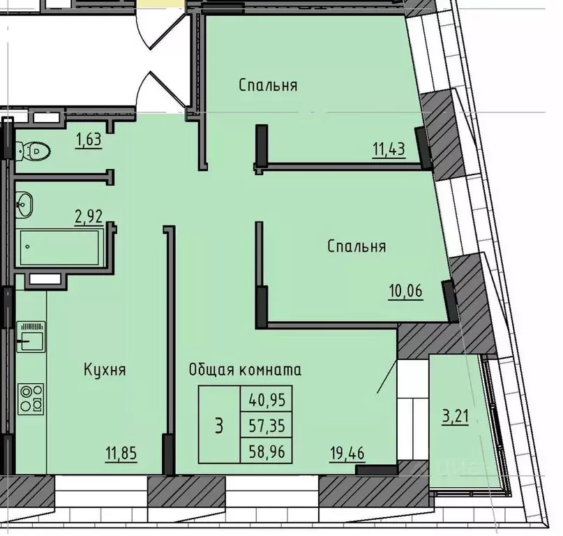 3-к кв. Саха (Якутия), Якутск 37-й кв-л,  (58.96 м) - Фото 1